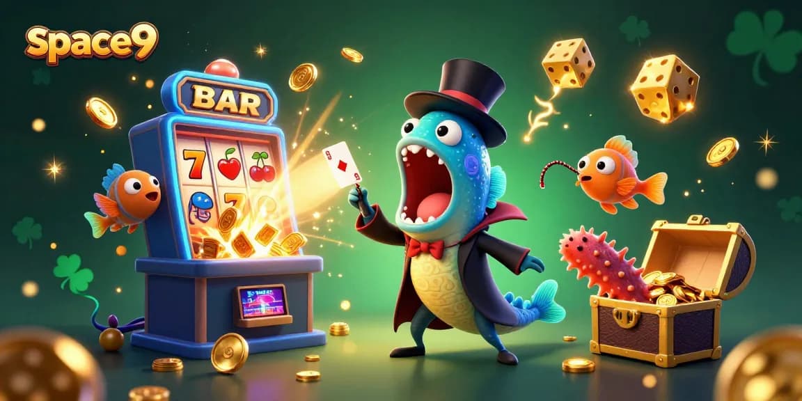 Engage in thrilling slots action at Space9 with vibrant 3D characters and casino elements.
