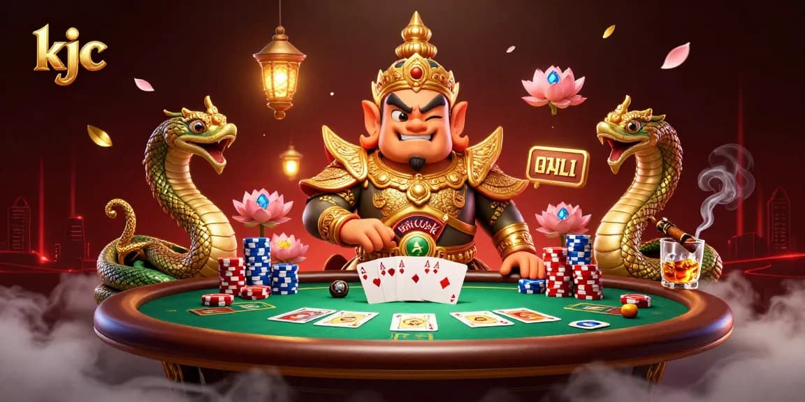 KJC players engage in an exciting poker game with vibrant elements and immersive atmosphere.