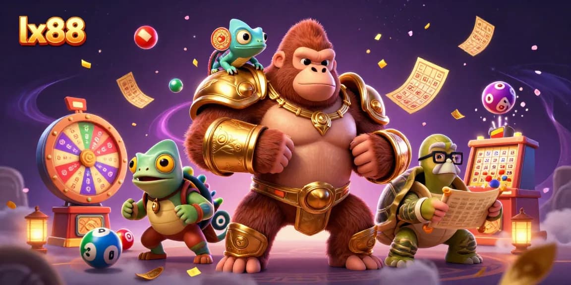 Experience thrilling gaming at lx88 with vibrant lottery elements and dynamic characters in a lively gambling scene.