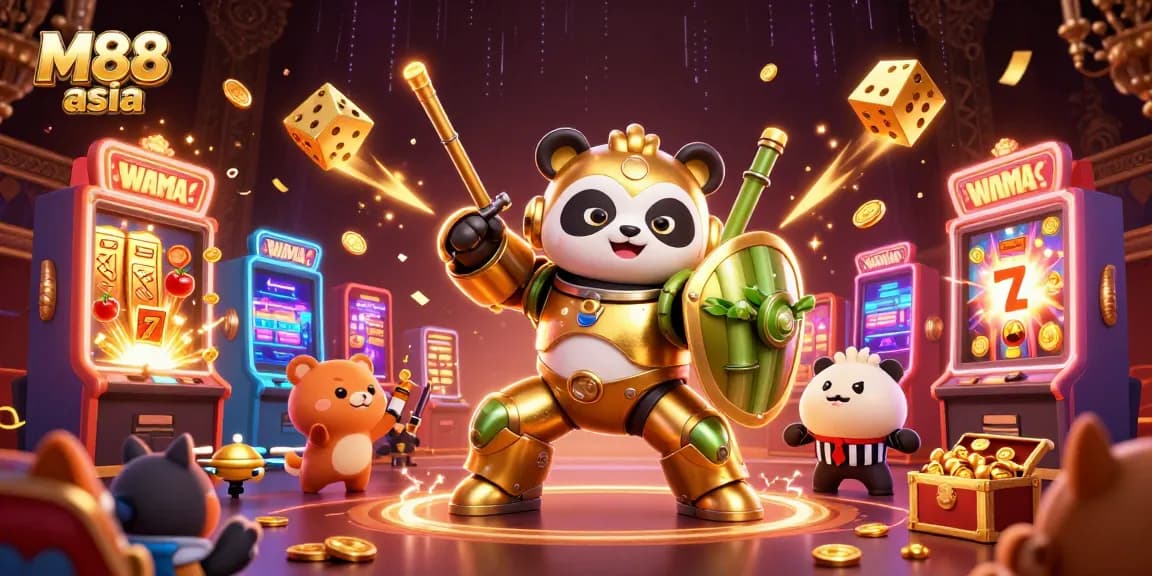 M88 asia showcases an exciting 3D animated casino scene, filled with vibrant characters and thrilling gambling elements
