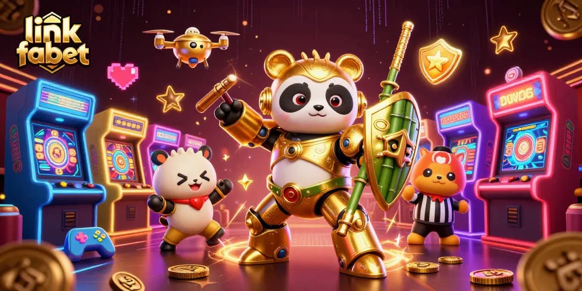 Engage with the exciting world of "link fabet" featuring a mech-suit panda in a vibrant casino battle.