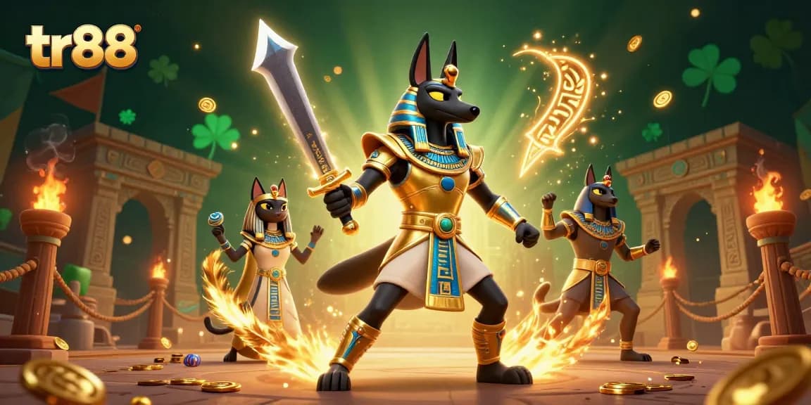 Experience thrilling gameplay at TR88 with ancient warriors and exciting jackpots surrounded by golden coins.