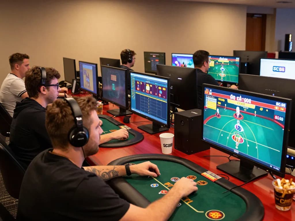 Players engaged in a thrilling SC88 game online, showcasing excitement in a modern gaming setup.