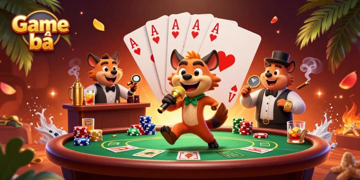 Engage in Game bài with vibrant hyena characters in a lively comedy casino scene.