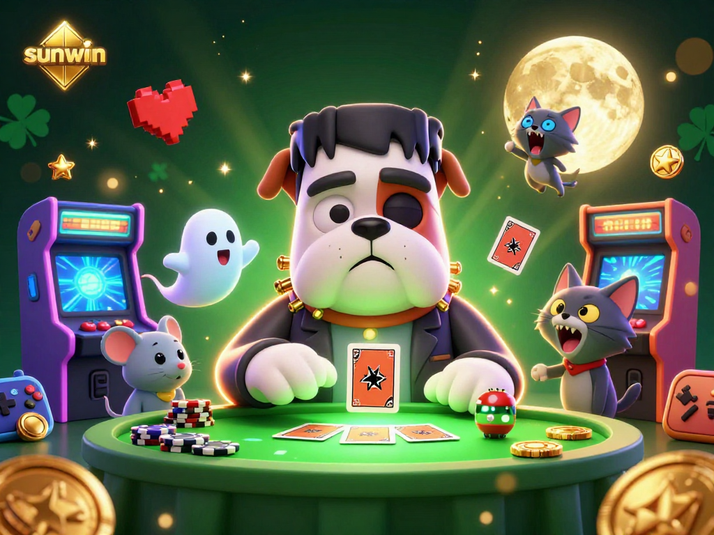 Experience the thrills of sunwin with a lively casino-themed 3D illustration featuring playful characters.