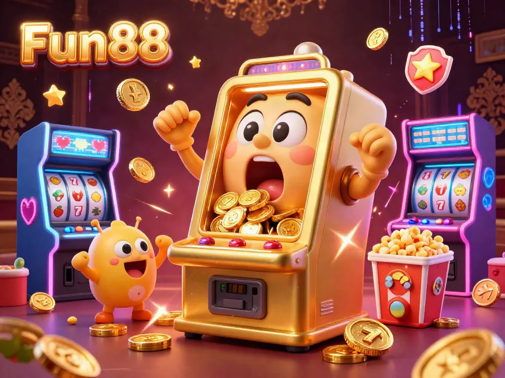 Experience Fun88's exciting wins with playful slot machines and animated casino elements.