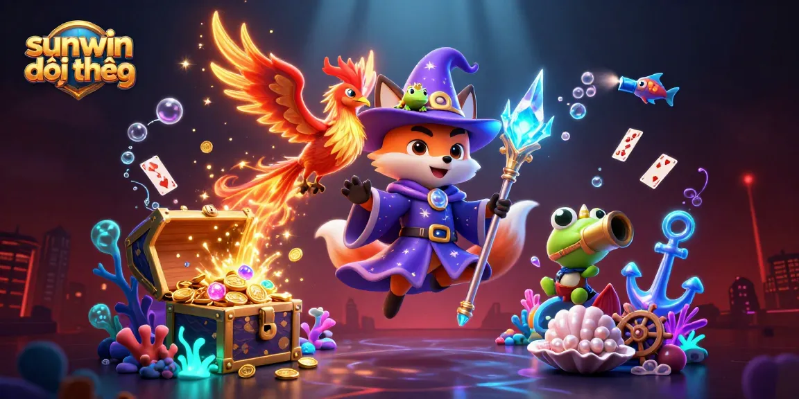 Experience powerful gaming with sunwin đổi thưởng, showcasing a wizard fox amidst vibrant casino elements.