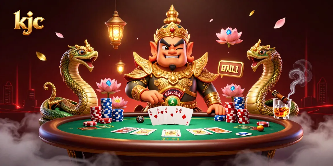 KJC players engage in an exciting poker game with vibrant elements and immersive atmosphere.