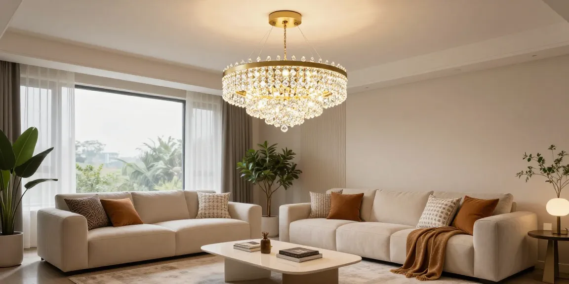 Iluminarea elegantă a unui candelabru de living LED în sufragerie modernă, creând o atmosferă primitoare.