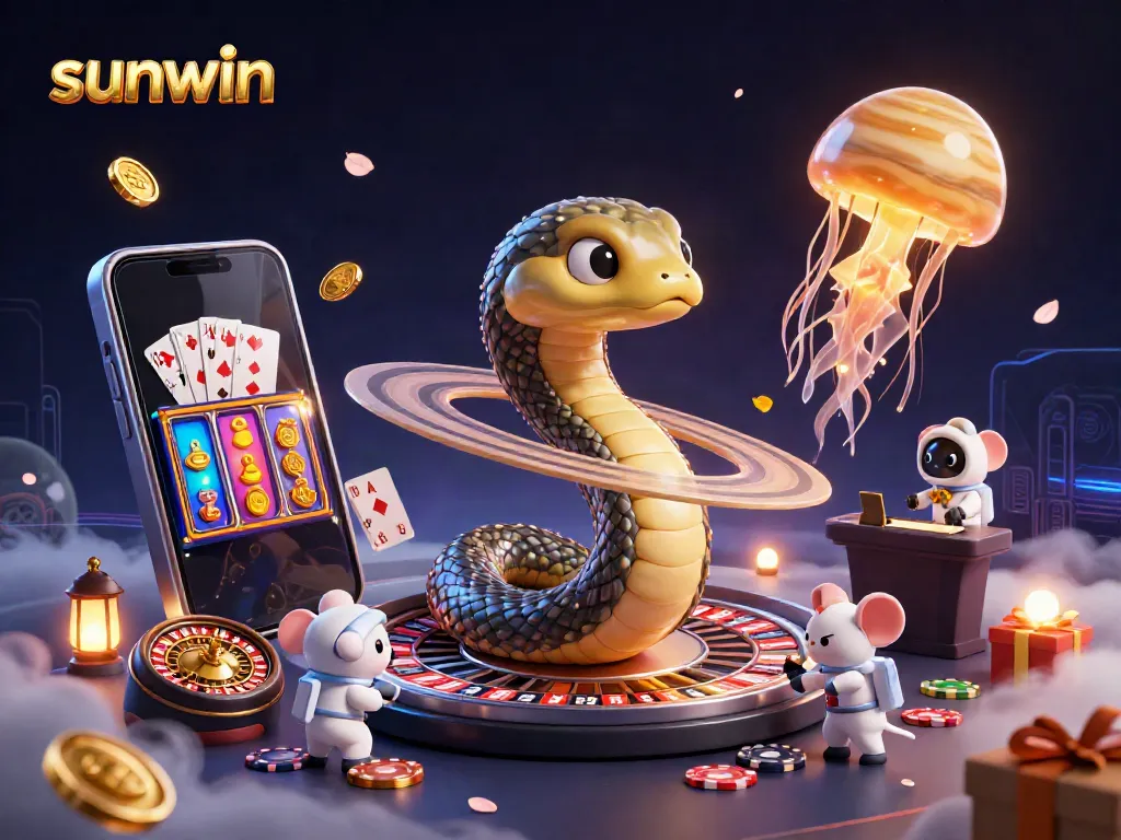 Engaging illustration of sunwin's dynamic cosmic casino scene featuring bets on roulette rings.
