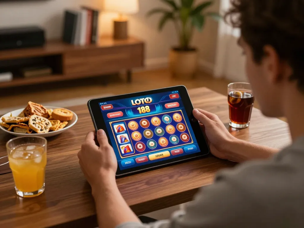 Engaging gameplay on LOTO 188 platform, showcasing user interaction with the tablet.