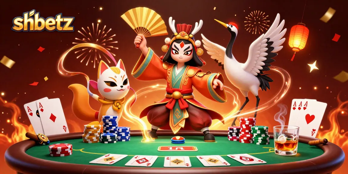 Experience the thrill of shbetz with a kabuki warrior and poker elements in this vibrant illustration.