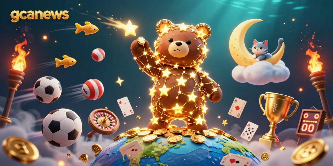 Experience thrilling wins at gcanews with this dynamic 3D illustration capturing a constellation bear and lively gaming action.
