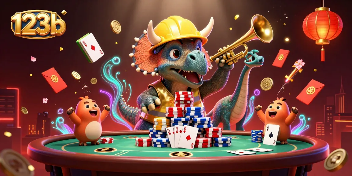 Experience the excitement of 123b with poker chips, vibrant celebrations, and unique characters.