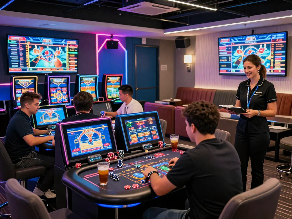 Giocatori impegnati in una sessione al casino non AAMS con schermi interattivi.
