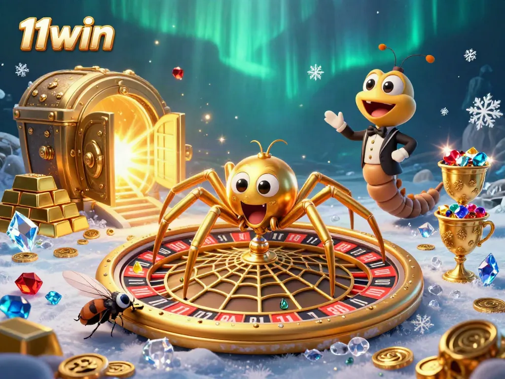 Engage in thrilling gameplay at 11win with a golden spider web roulette and vibrant treasure elements.