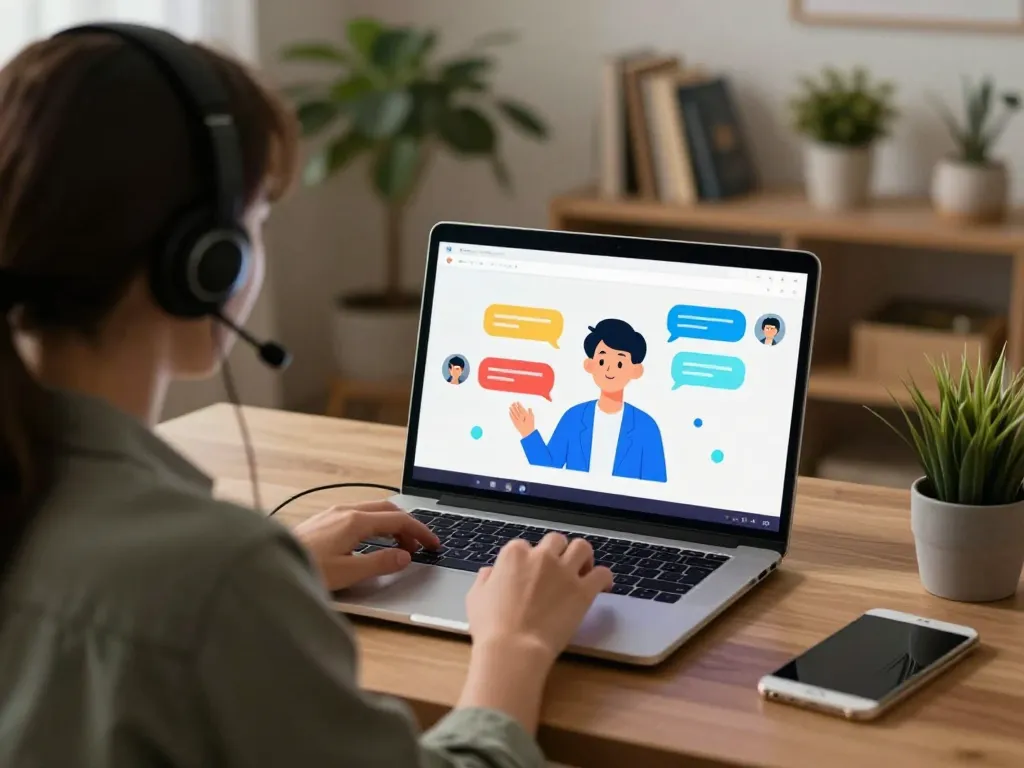 Engaging porn chat ai interaction in a cozy home office setting.