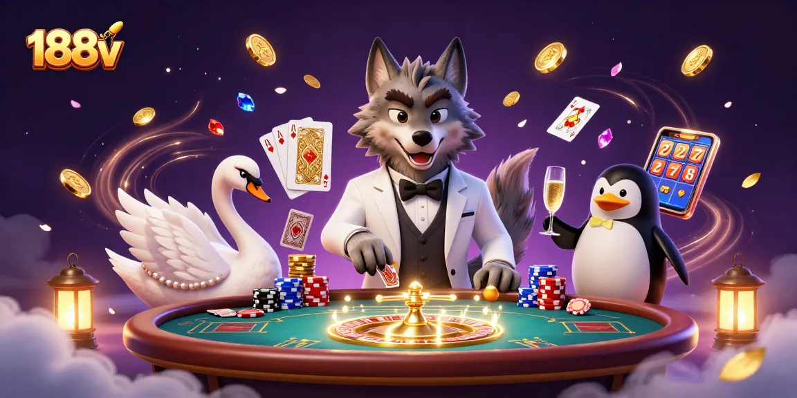Experience thrilling games at 188v's vibrant casino, featuring engaging characters and dynamic elements.