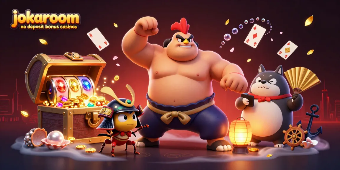 Experience fun gambling action with jokaroom no deposit bonus casinos in this vibrant illustration.