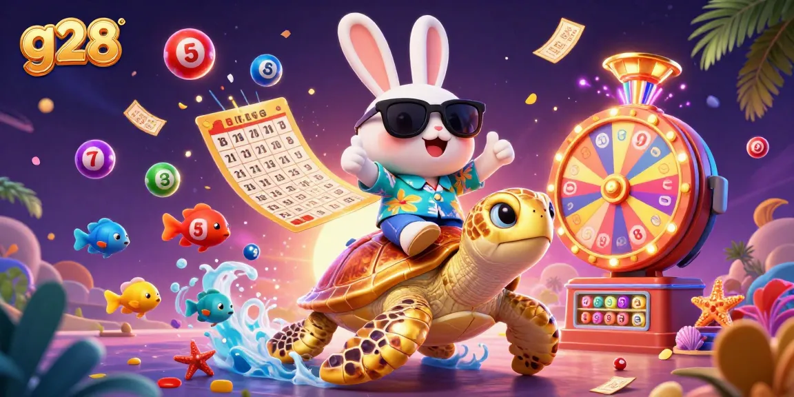g28 casino scene featuring a lucky rabbit and golden turtle amidst lottery excitement