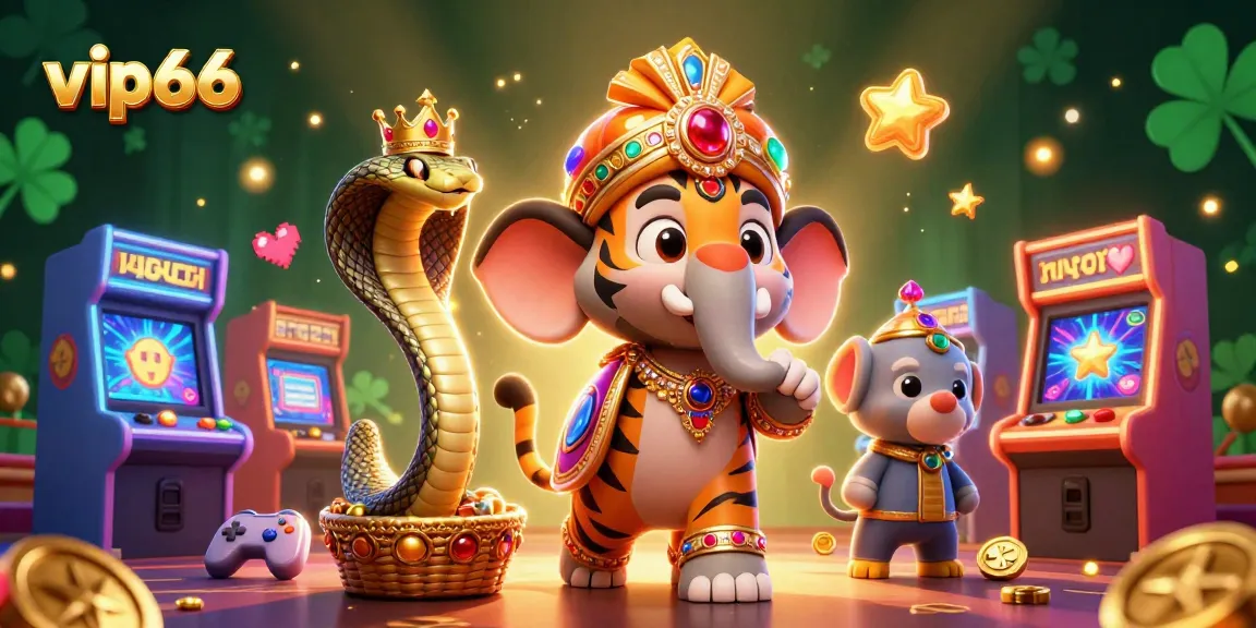 Experience the vibrant world of vip66 with a lively 3D casino illustration featuring a maharaja tiger and exciting game elements.
