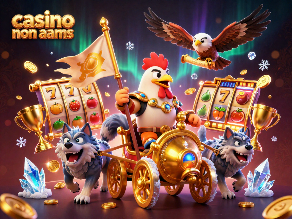 Gioca e vinci nei migliori casinò non AAMS, con simboli delle slot e trofei scintillanti.