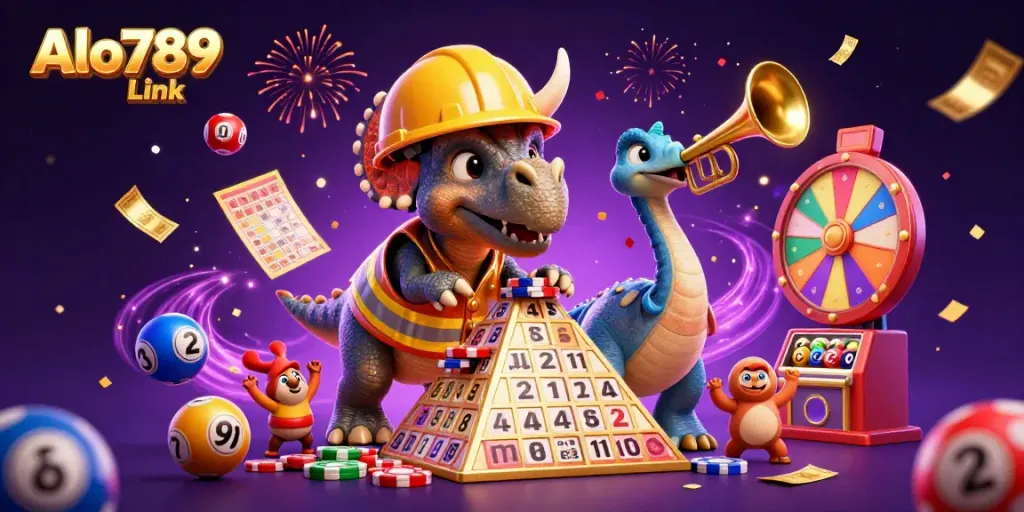 Experience the thrill of gambling with Alo789 Link, as characters celebrate with vibrant effects.
