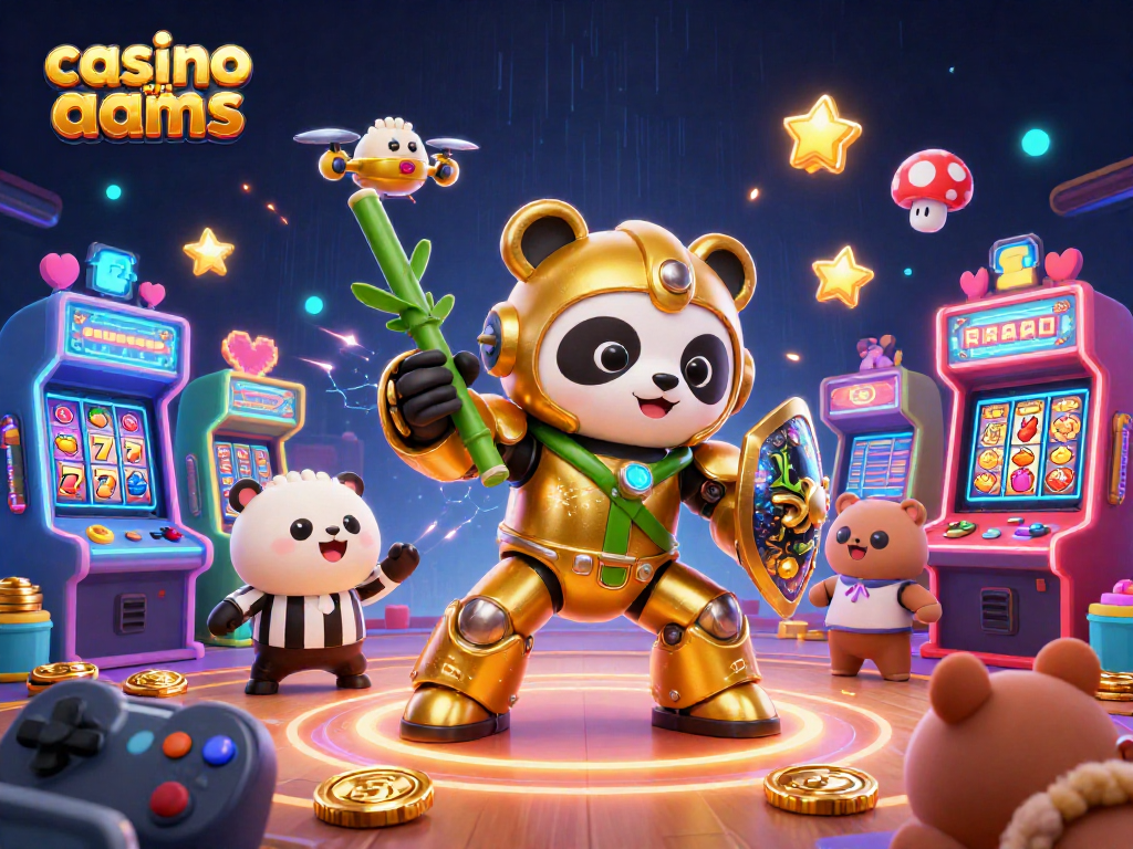 Gioca nel casino non aams con un panda dorato in un'illustrazione 3D dinamica e colorata.