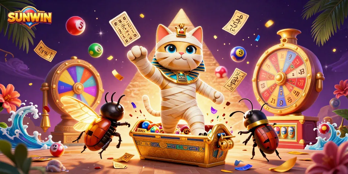 SUNWIN engaging players with vibrant lottery ball action and casino games in an atmospheric scene