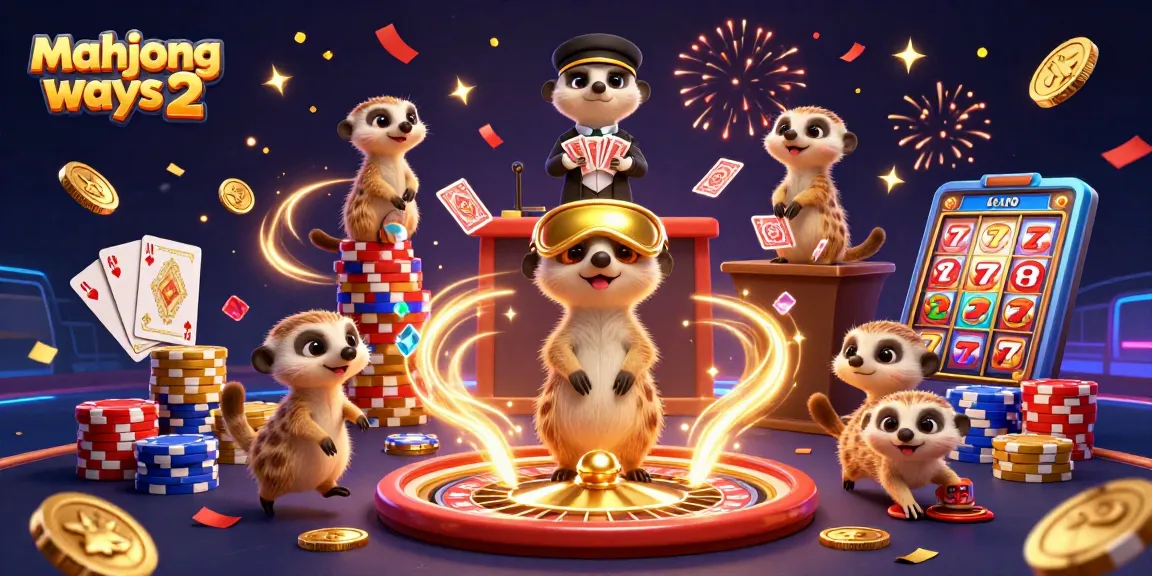 Experience the excitement of mahjong ways 2 in a vibrant casino scene with lively meerkats