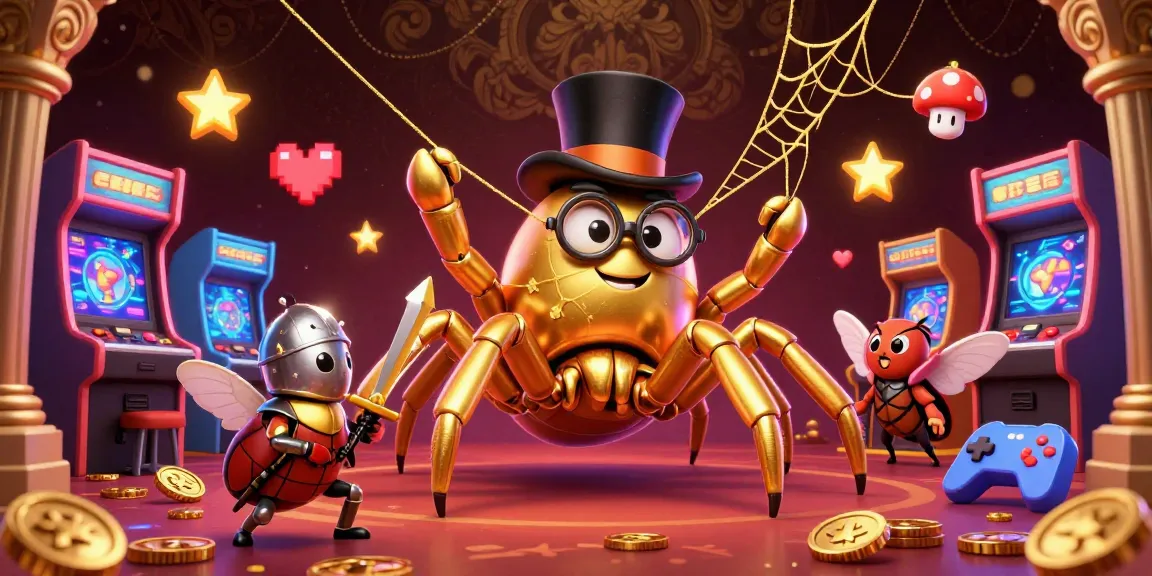 Xoilac TV shows a golden tarantula weaving a web amidst an engaging casino scene.