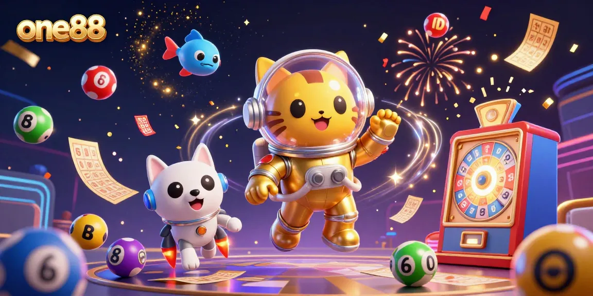 Experience the thrills of one88 with animated lottery action amidst cosmic fun.