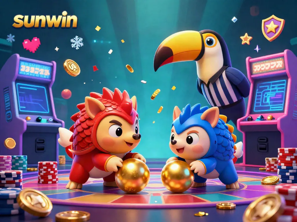 Experience the excitement of sunwin with playful pangolin rivals rolling through poker chips in a vivid casino.