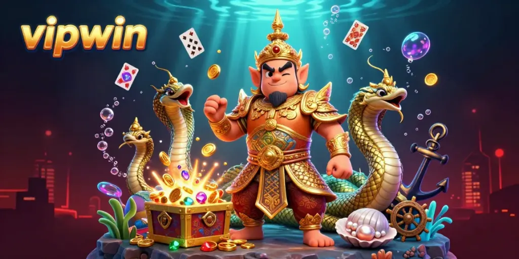 Experience the excitement of vipwin with vibrant underwater characters and casino elements, exploring the world of gaming.