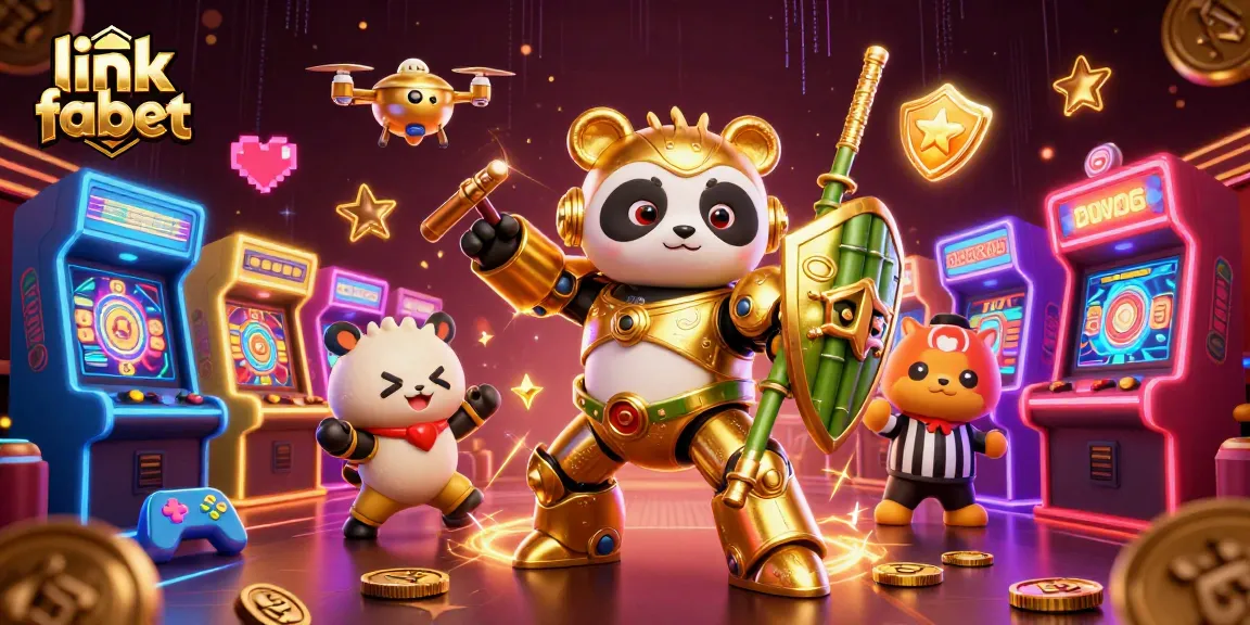 Engage with the exciting world of "link fabet" featuring a mech-suit panda in a vibrant casino battle.