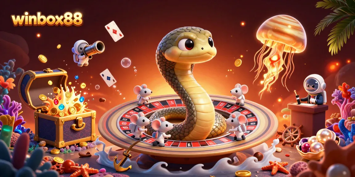Experience the excitement of winbox88 with an animated cosmic casino scene featuring imaginative characters and vibrant game elements.