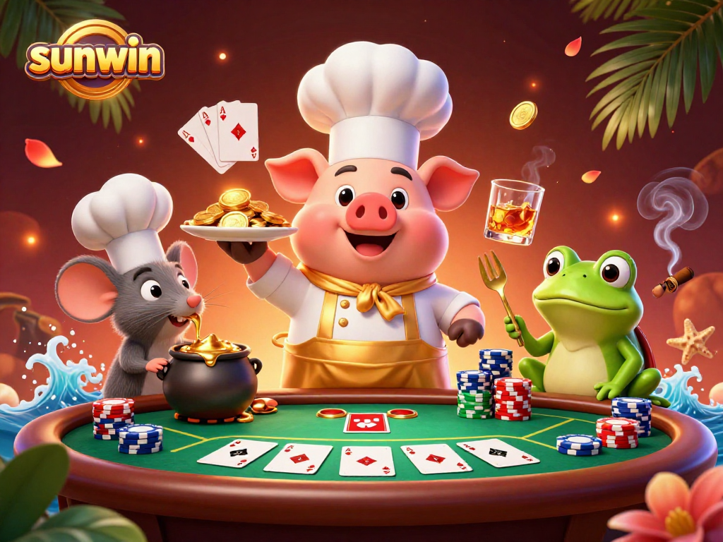 Experience sunwin's captivating casino scene with vibrant characters and dynamic poker elements.