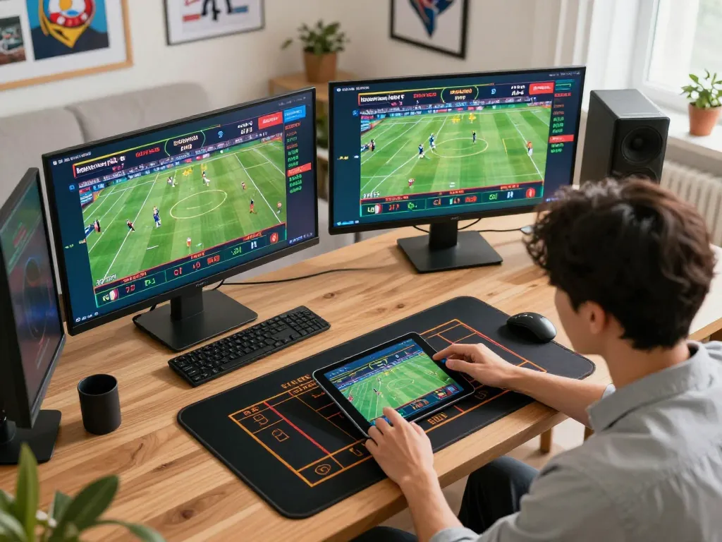 xin88 user actively placing live sports bets on a tablet, showcasing an engaging online gambling atmosphere.