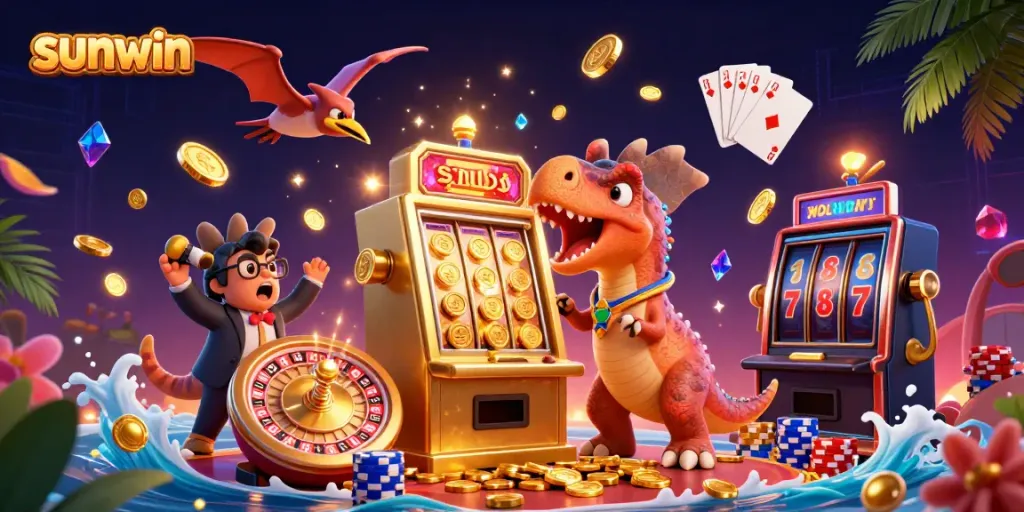 Watch sunwin's pachycephalosaurus trigger jackpots with cascading coins and vibrant casino elements.