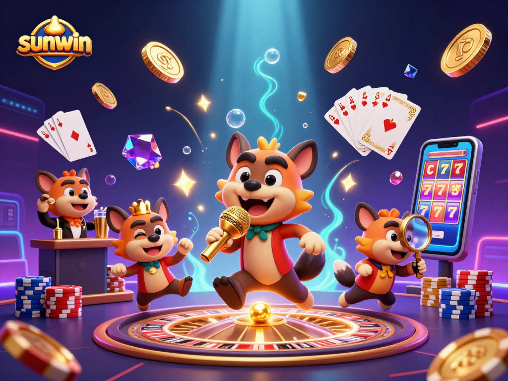Join the fun at sunwin's comedy casino club with lively hyenas, mixing drinks and checking IDs in a vibrant scene.