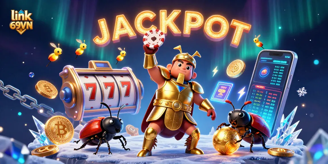 Engage in thrilling gaming at link 69VN while witnessing a 3D beetle champion celebrating a jackpot.