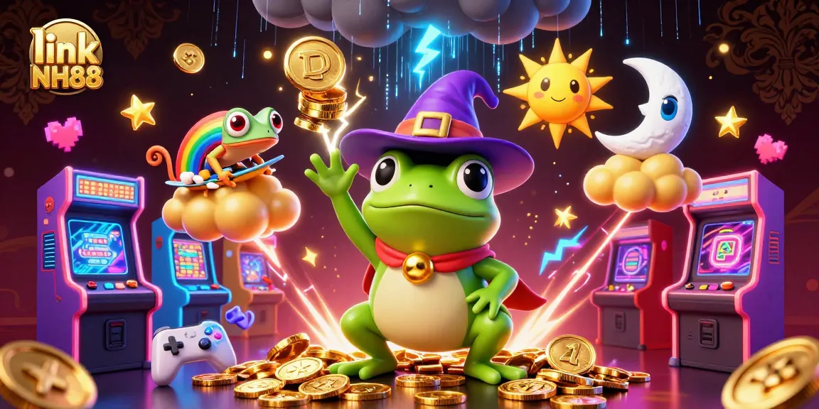 Experience thrilling wins at NH88 with golden coins raining down in this vibrant casino scene.