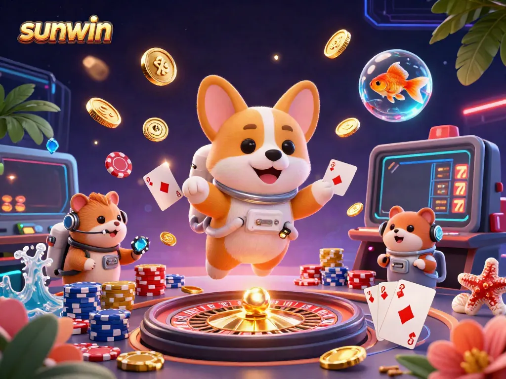 Engage in thrilling gameplay with sunwin's vibrant online casino scene featuring floating coins and a space adventure theme.