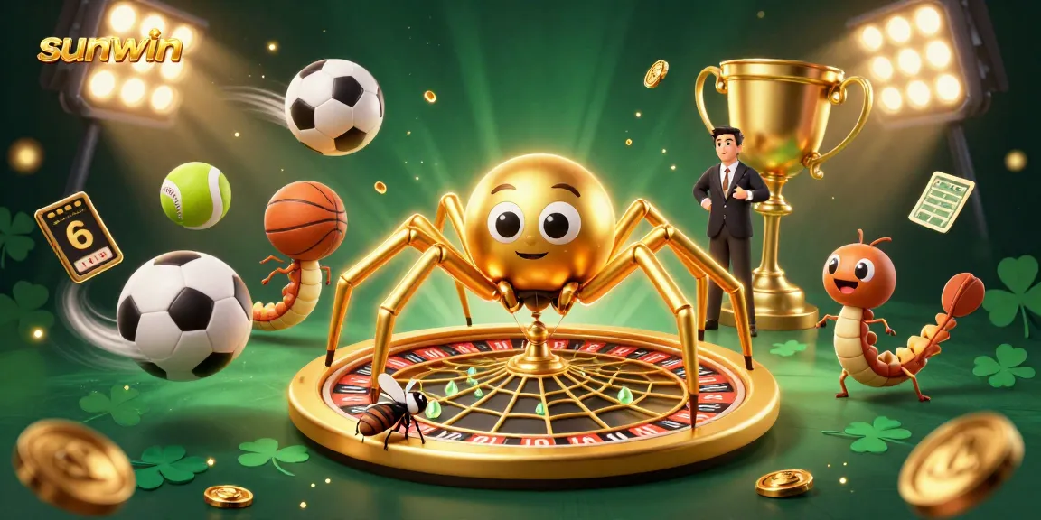 Experience the thrill of betting at sunwin with a croupier centipede and a betting fly in a vibrant casino scene.