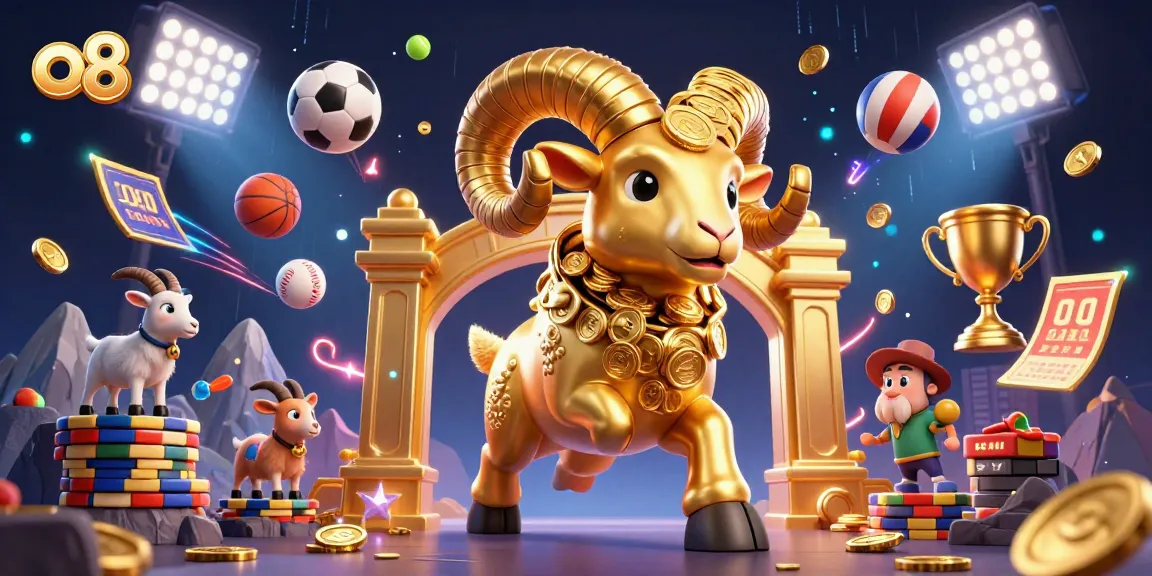 Engage with the dynamic world of o8, featuring golden ram and vibrant sports elements in a captivating scene.