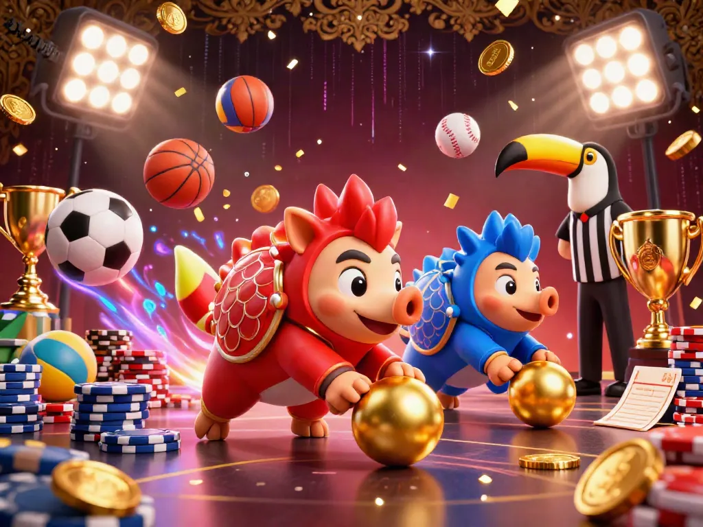 Compete with Sunwin in a vibrant 3D game featuring rival pangolins amid golden poker chips.