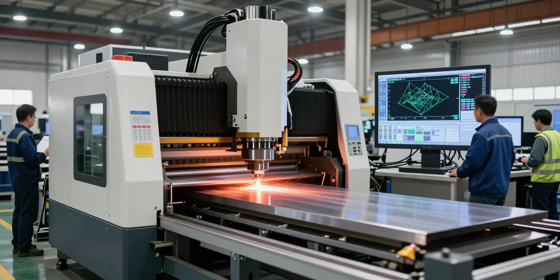 Hydraulic CNC press brake machine in a modern manufacturing setup, showcasing advanced technology and precision engineering.