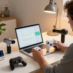 Discover the best tech gadgets for men including Bluetooth controllers and smart tools in a modern workspace.