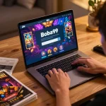 Antarmuka Login Boba99 ditampilkan di laptop, menunjukkan pengalaman bermain game online yang menarik.