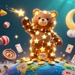Experience thrilling wins at gcanews with this dynamic 3D illustration capturing a constellation bear and lively gaming action.